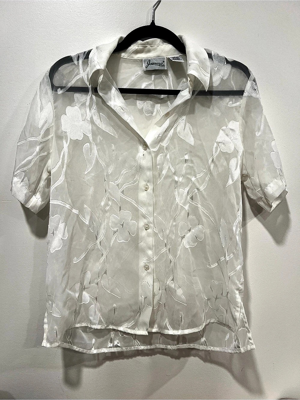 Joanna Floral Sheer Button Down in White Size Small
